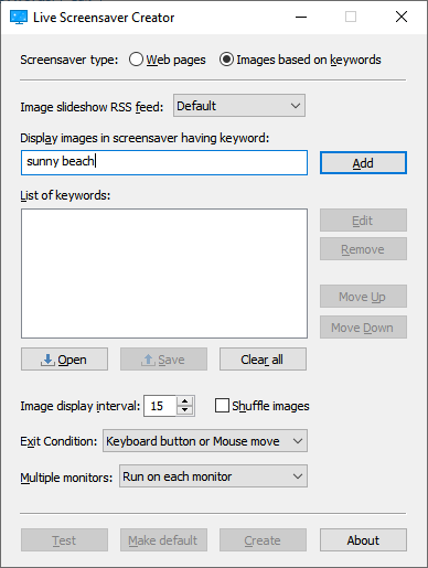 Create screensavers using keyword search Create screensavers using keyword search